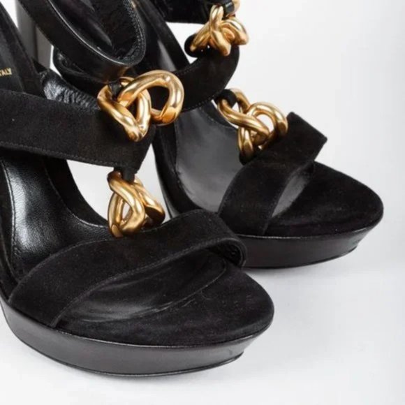 Fendi Black Suede Chain T-Strap Sandals - Picture 5 of 9